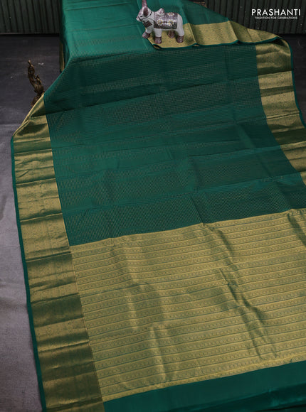 Green Pure Kanchipuram Silk Saree - Checks