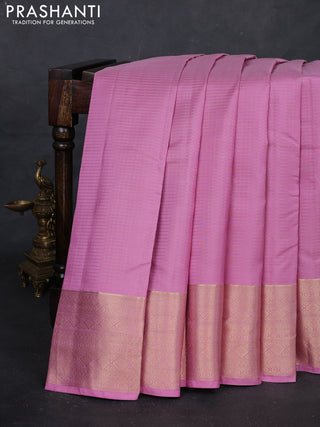 Lotus Pink & Teal Blue Pure Kanchipuram Silk Saree - Checks