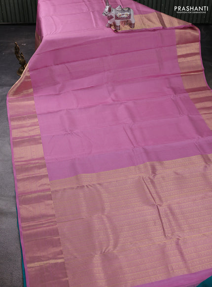 Lotus Pink & Teal Blue Pure Kanchipuram Silk Saree - Checks