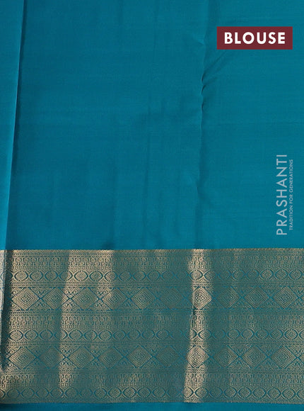 Lotus Pink & Teal Blue Pure Kanchipuram Silk Saree - Checks