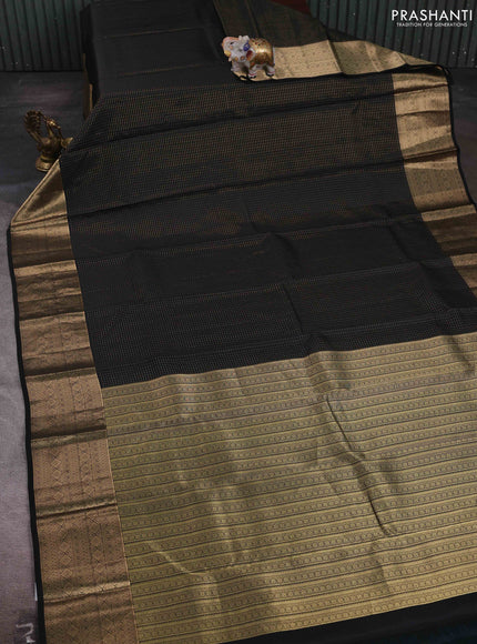 Black & Teal Green Pure Kanchipuram Silk Saree - Checks