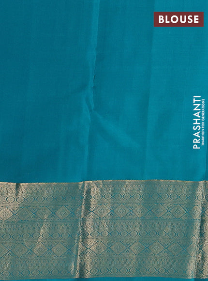 Black & Teal Green Pure Kanchipuram Silk Saree - Checks