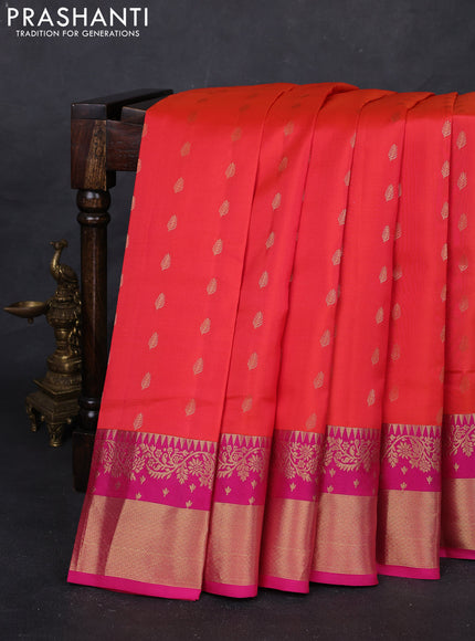 Peach Orange & Pink Pure Kanchipuram Silk Saree - Buttas