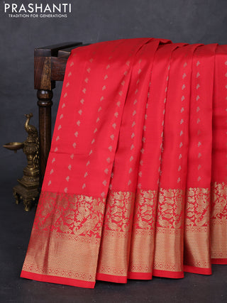 Red Pure Kanchipuram Silk Saree - Buttas