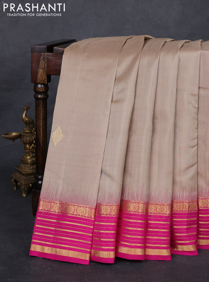 Beige & Pink Pure Kanchipuram Silk Saree - Buttas