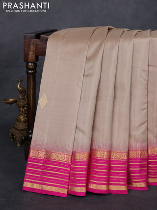 Beige & Pink Pure Kanchipuram Silk Saree - Buttas