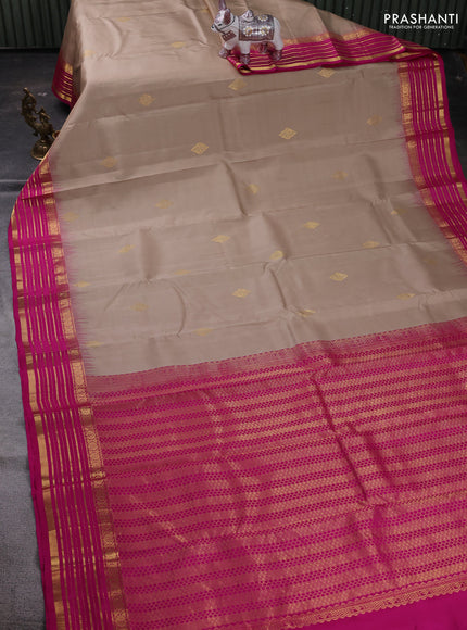 Beige & Pink Pure Kanchipuram Silk Saree - Buttas