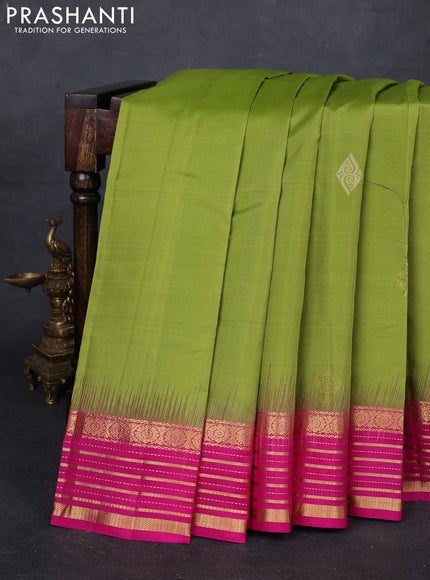Green & Pink Pure Kanchipuram Silk Saree - Buttas