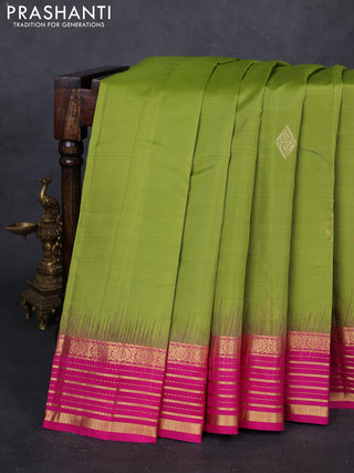 Green & Pink Pure Kanchipuram Silk Saree - Buttas