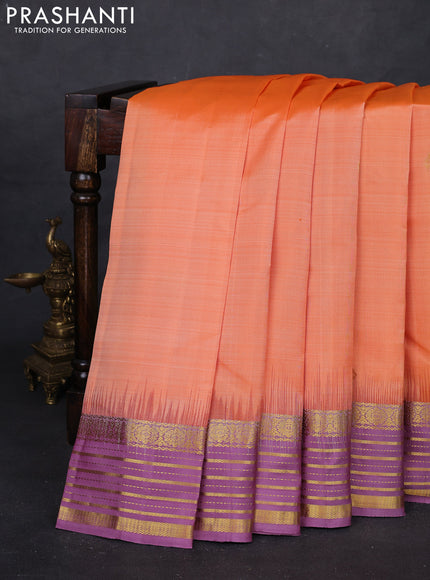 Peach Orange & Mauve Pink Pure Kanchipuram Silk Saree - Buttas