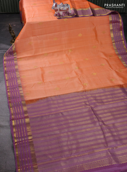 Peach Orange & Mauve Pink Pure Kanchipuram Silk Saree - Buttas