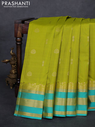 Lime Green & Teal Blue Pure Kanchipuram Silk Saree
