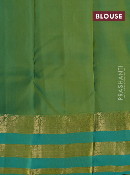 Lime Green & Teal Blue Pure Kanchipuram Silk Saree