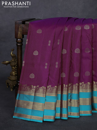 Purple & Teal Blue Pure Kanchipuram Silk Saree