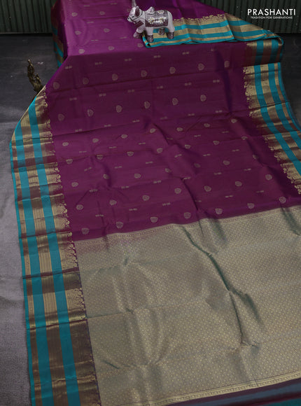 Purple & Teal Blue Pure Kanchipuram Silk Saree