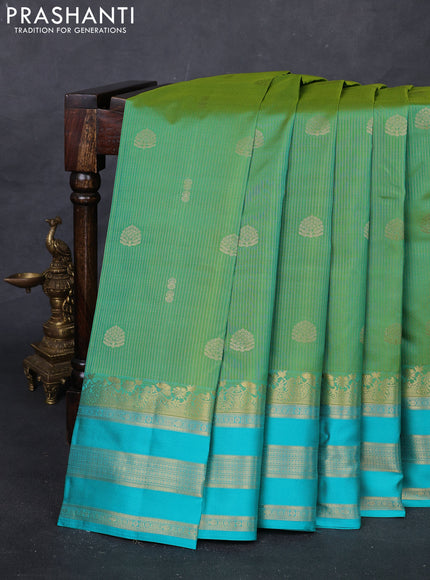 Green & Teal Blue Pure Kanchipuram Silk Saree