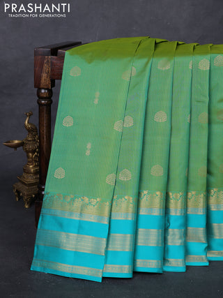 Green & Teal Blue Pure Kanchipuram Silk Saree