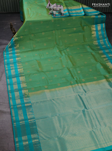 Green & Teal Blue Pure Kanchipuram Silk Saree