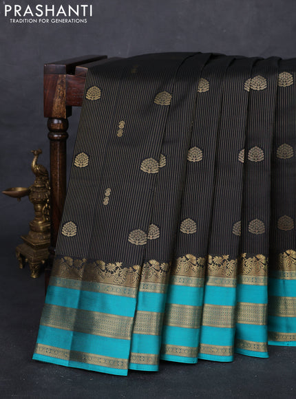 Black & Teal Blue Pure Kanchipuram Silk Saree