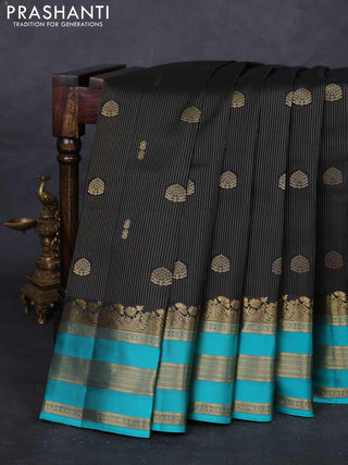 Black & Teal Blue Pure Kanchipuram Silk Saree