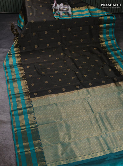 Black & Teal Blue Pure Kanchipuram Silk Saree