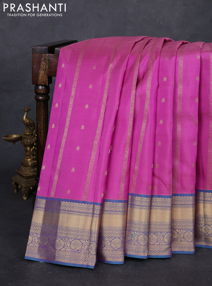 Pink & Teal Blue Pure Kanchipuram Silk Saree