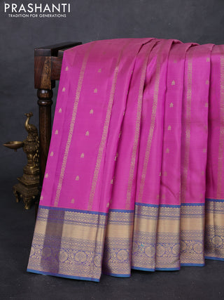 Pink & Teal Blue Pure Kanchipuram Silk Saree