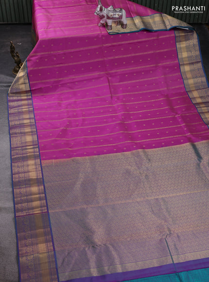 Pink & Teal Blue Pure Kanchipuram Silk Saree