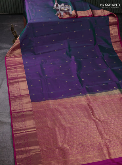 Peacock Blue & Pink Pure Kanchipuram Silk Saree - Buttas
