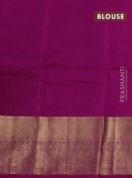 Peacock Blue & Pink Pure Kanchipuram Silk Saree - Buttas