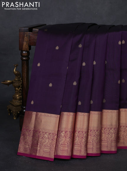Violet & Magenta Pink Pure Kanchipuram Silk Saree - Buttas