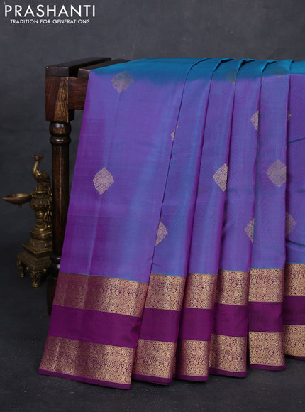 Blue & Purple Pure Kanchipuram Silk Saree - Buttas