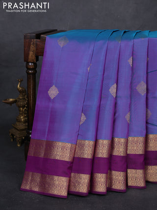 Blue & Purple Pure Kanchipuram Silk Saree - Buttas