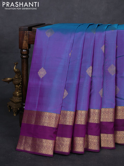 Blue & Purple Pure Kanchipuram Silk Saree - Buttas
