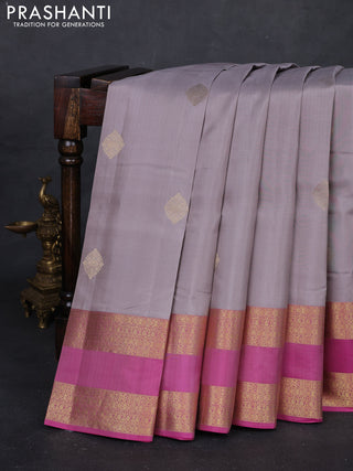 Grey & Pink Pure Kanchipuram Silk Saree - Buttas