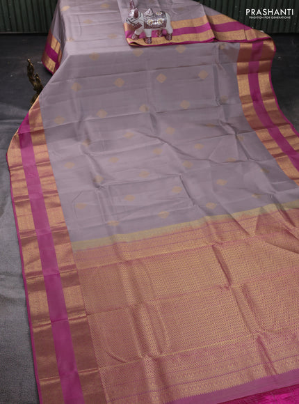 Grey & Pink Pure Kanchipuram Silk Saree - Buttas