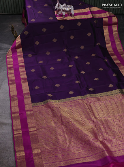 Violet & Pink Pure Kanchipuram Silk Saree - Buttas