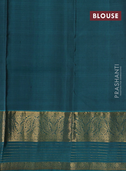 Violet & Teal Blue Pure Kanchipuram Silk Saree - Buttas