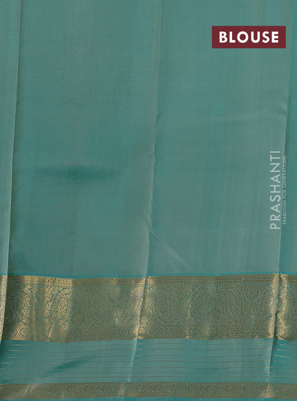 Beige & Teal Green Pure Kanchipuram Silk Saree - Buttas