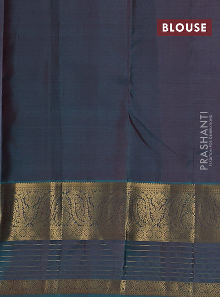 Magenta Pink & Teal Blue Pure Kanchipuram Silk Saree - Buttas