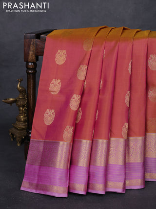 Mustard  & Lavender Pure Kanchipuram Silk Saree - Buttas