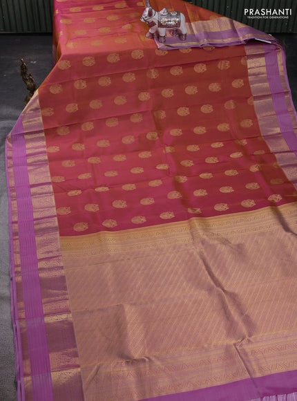 Mustard  & Lavender Pure Kanchipuram Silk Saree - Buttas