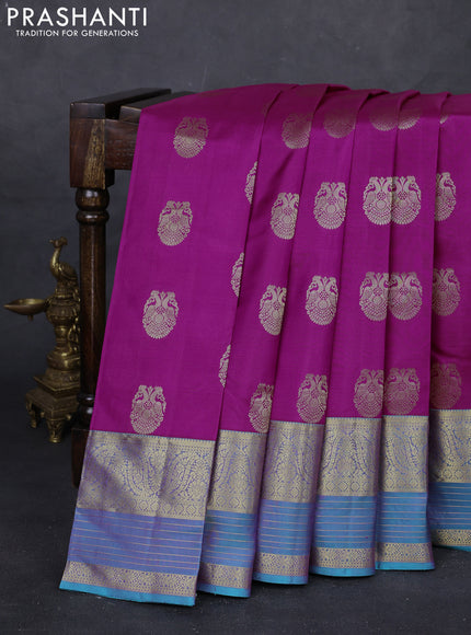 Magenta Pink & Teal Green Pure Kanchipuram Silk Saree - Buttas