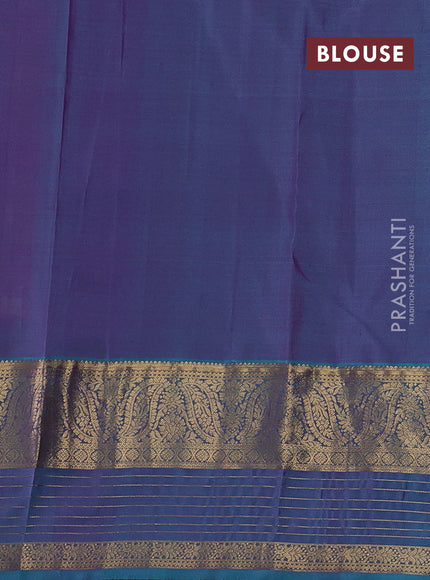 Magenta Pink & Teal Green Pure Kanchipuram Silk Saree - Buttas