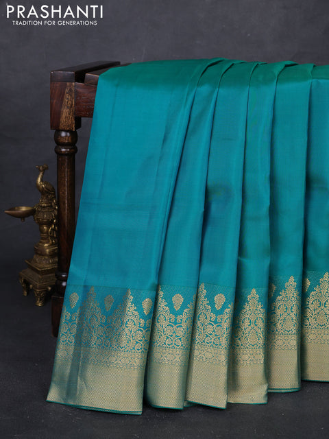 Teal Green & Magenta Pink Pure Kanchipuram Silk Saree