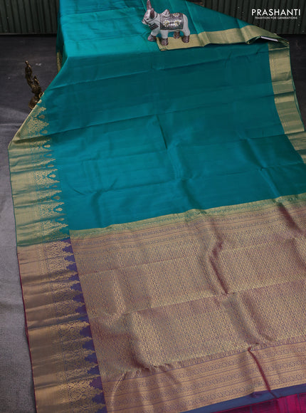 Teal Green & Magenta Pink Pure Kanchipuram Silk Saree