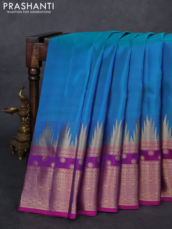 Blue & Purple Pure Kanchipuram Silk Saree