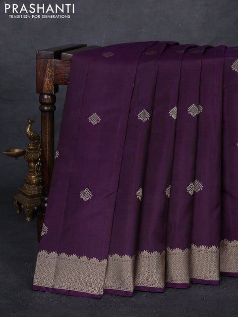 Violet Pure Kanchipuram Silk Saree - Buttas