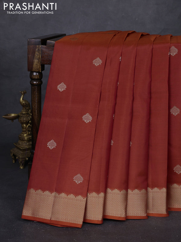 Rust Pure Kanchipuram Silk Saree - Buttas