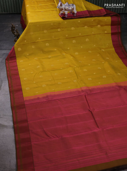 Mustard Yellow & Pink Pure Kanchipuram Silk Saree - Buttas